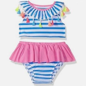 Mud pie Girls Tassel Stripe two piece swim suit